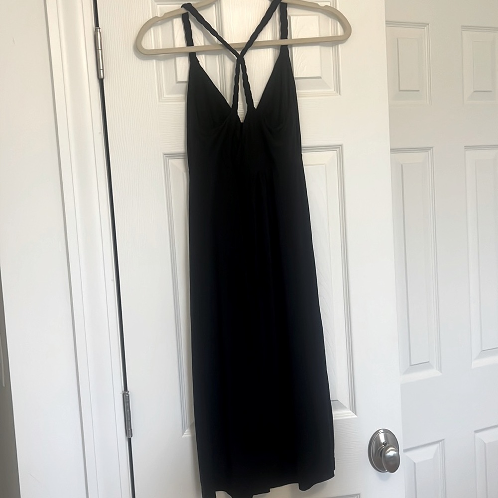 LBD! Black stretch midi/mini dress with braided straps